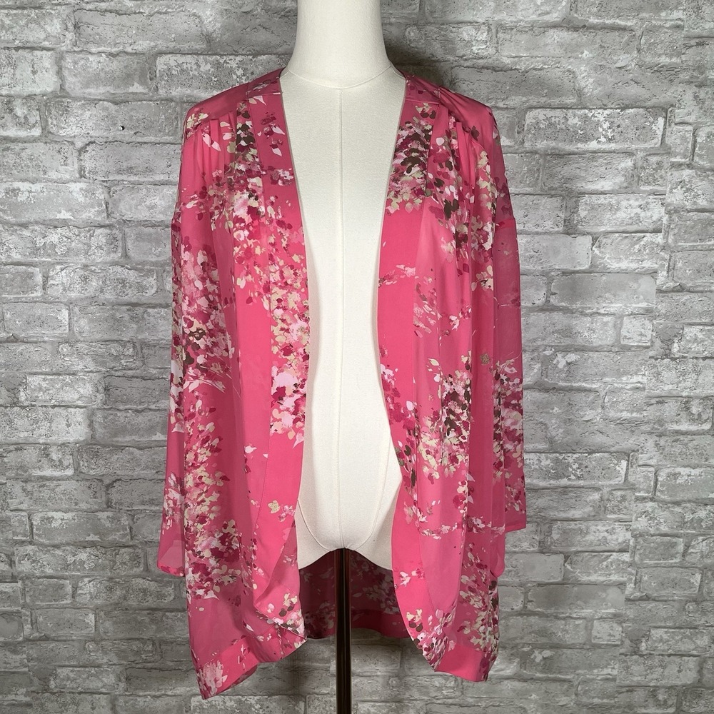 Women's St John's Bay Boho Floral Sheer Kimono Cover Up Size Large Beach Summer
